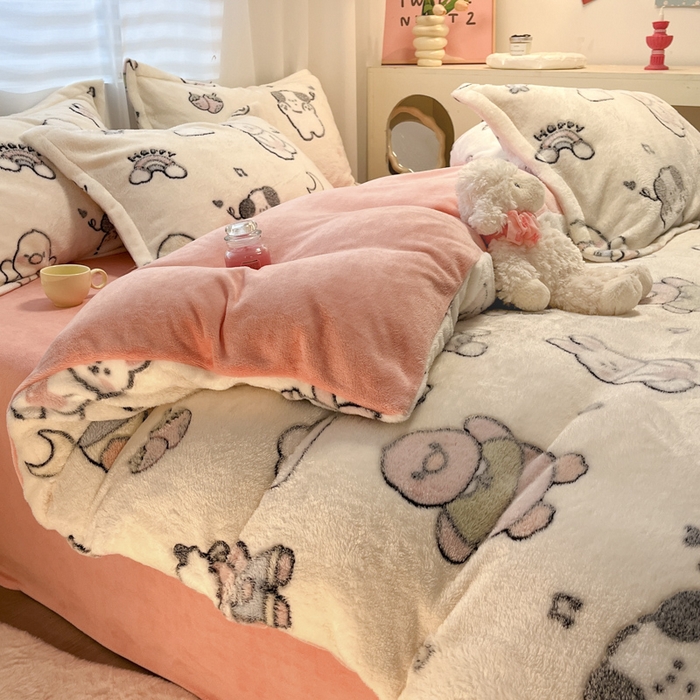 91家纺网 家纺一手货源 找家纺 韩巢家纺 2024新款加厚雪花绒印花单件被套-风格一（提供卖家秀 ） 小伙伴