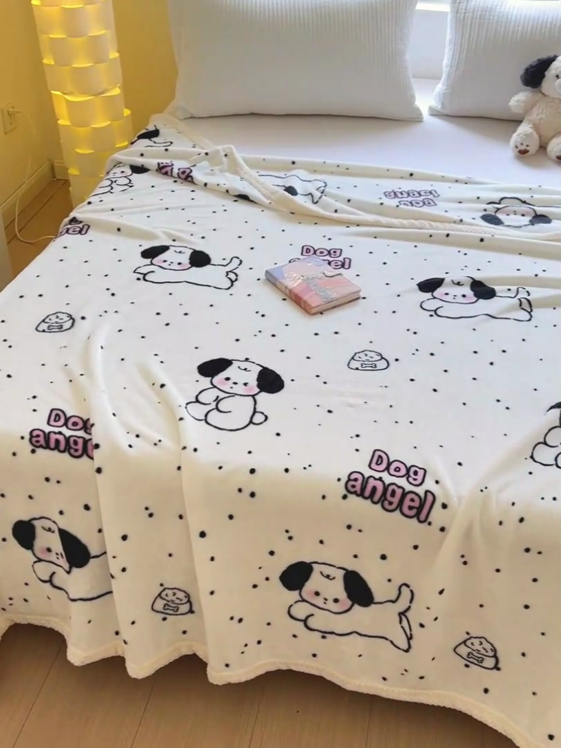 91家纺网 家纺一手货源 找家纺 千荨 2024新款亲肤舒适双面贝贝绒包边牛奶绒毛毯 贝贝绒-可爱修狗