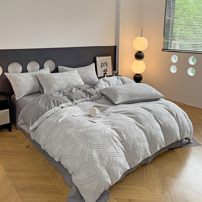 91家纺网 家纺一手货源 找家纺 小懒猪 2024秋冬新款全棉纯棉加厚华夫格提花双层纱四件套-梦幻系列 优雅灰