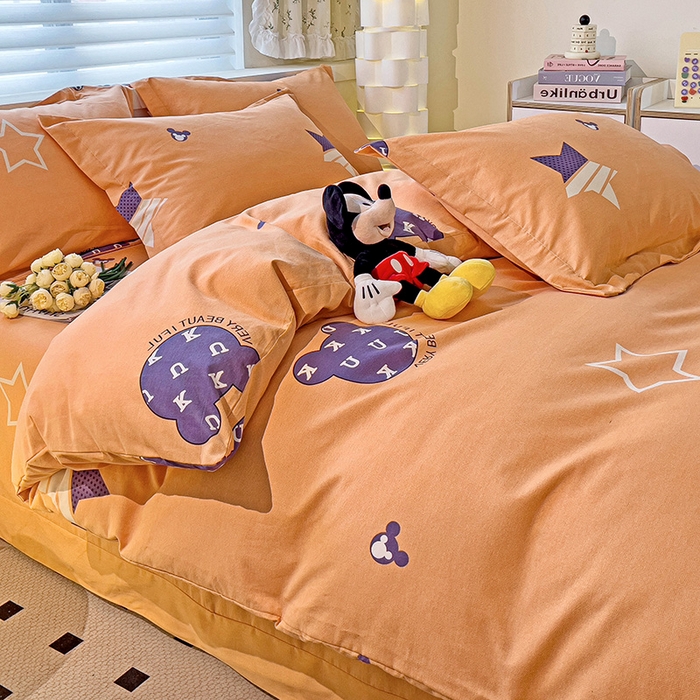 91家纺网 家纺一手货源 找家纺 品乐家纺 2024新款全棉生态棉印花磨毛四件套 潮流前线-桔