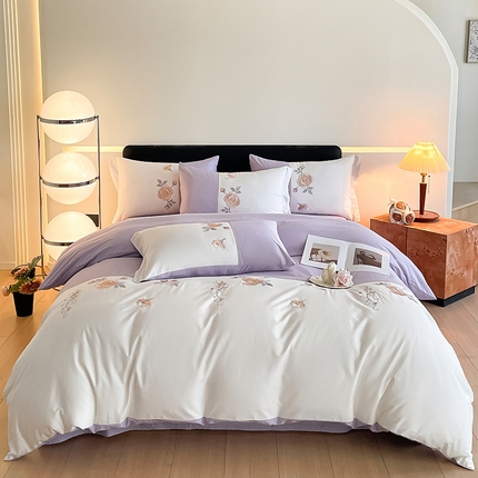 91家纺网 家纺一手货源 找家纺 理想家家纺 2024新款全棉轻奢刺绣四件套-芳华 芳华-紫