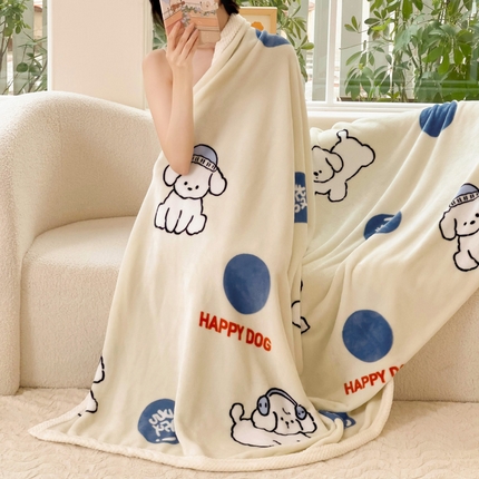 千荨 2024新款亲肤舒适双面贝贝绒包边牛奶绒毛毯 贝贝绒-旺财