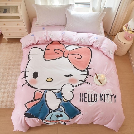 91家纺网 家纺一手货源 找家纺 蘭菲家纺 2024新款全棉大版卡通三丽鸥单品被套 摩卡-粉