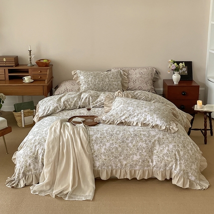 91家纺网 家纺一手货源 找家纺 （总）窝米 2024新款全棉磨毛花边工艺款四件套