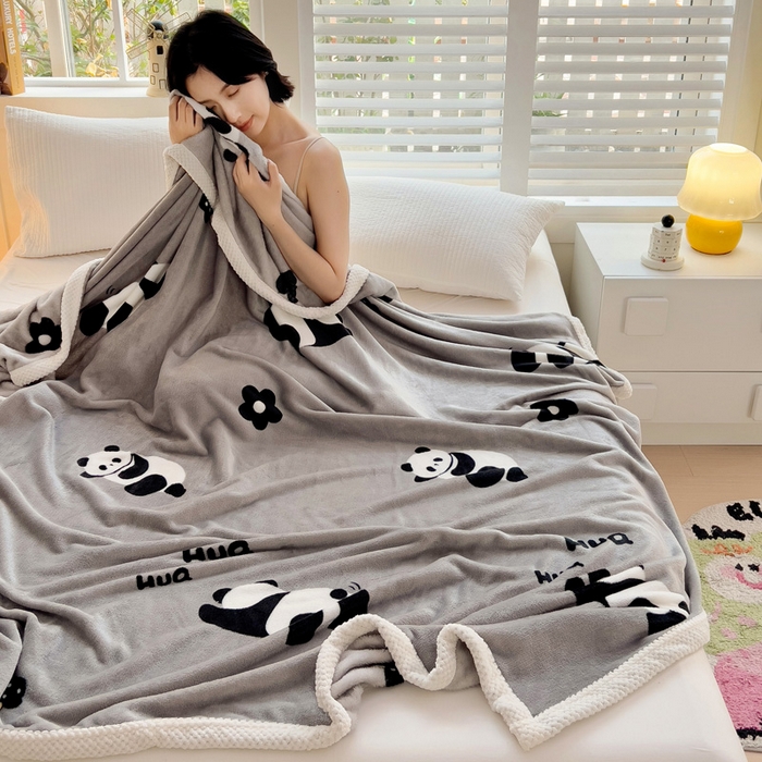 91家纺网 家纺一手货源 找家纺 千荨 2024新款亲肤舒适双面贝贝绒包边牛奶绒毛毯 贝贝绒-花花果赖