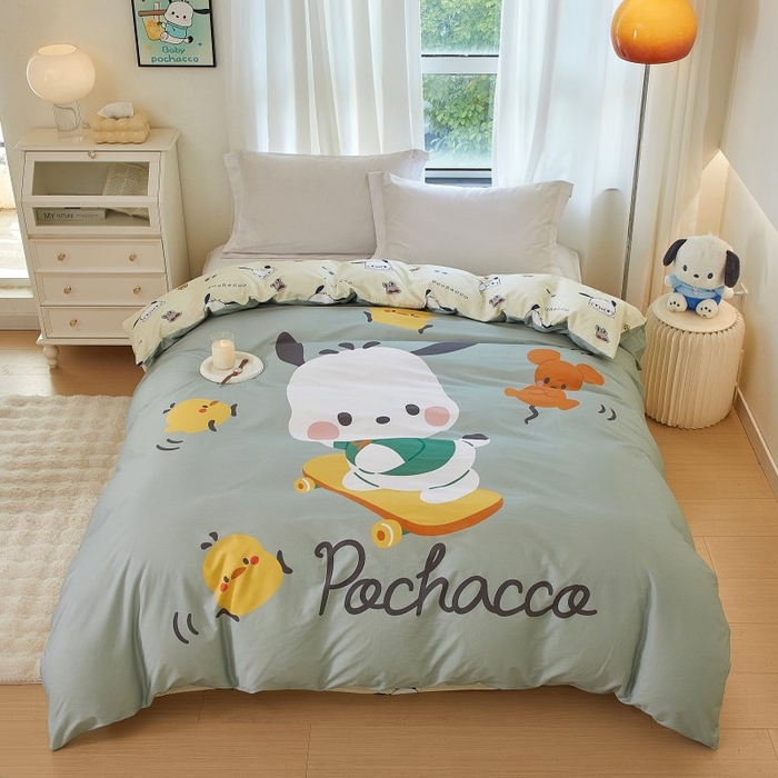 91家纺网 家纺一手货源 找家纺 蘭菲家纺 2024新款全棉大版卡通三丽鸥单品被套 滑板恰恰