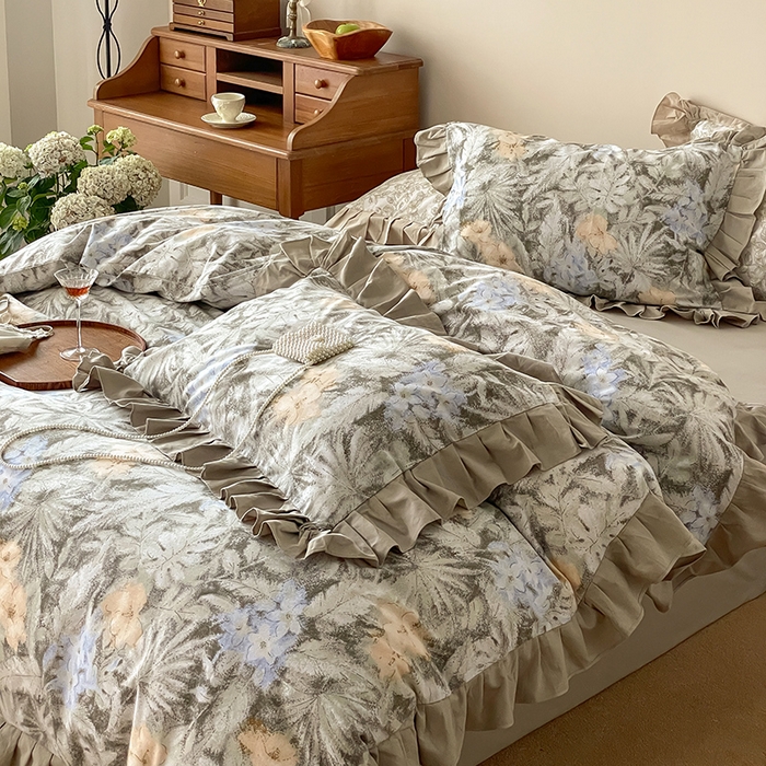 91家纺网 家纺一手货源 找家纺 窝米 2024新款全棉磨毛花边工艺款四件套 秋雅