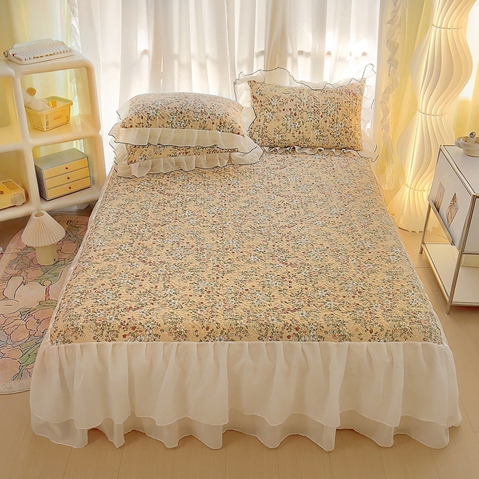 91家纺网 家纺一手货源 找家纺 易辰美 2025新款亲肤舒适印花夹棉公主风床裙 伊蓓