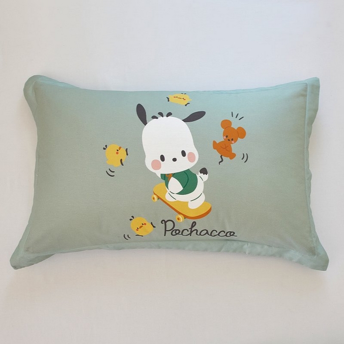 91家纺网 家纺一手货源 找家纺 蘭菲家纺 2024新款全棉大版卡通三丽鸥单品枕套 滑板恰恰