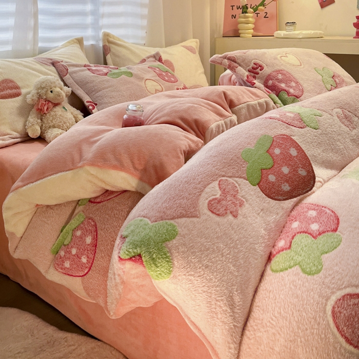 91家纺网 家纺一手货源 找家纺 韩巢家纺 2024新款加厚雪花绒印花四件套-风格一（提供卖家秀） 蝶雅