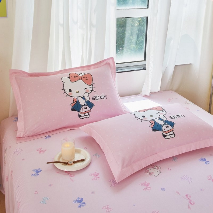 91家纺网 家纺一手货源 找家纺 蘭菲家纺 2024新款全棉大版卡通三丽鸥四件套 摩卡-粉