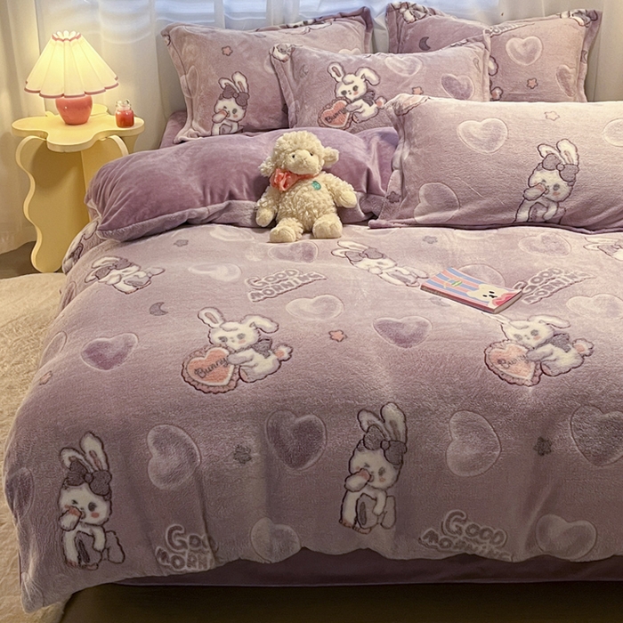 91家纺网 家纺一手货源 找家纺 韩巢家纺 2024新款加厚雪花绒印花四件套-风格一（提供卖家秀） 爱心免(紫)