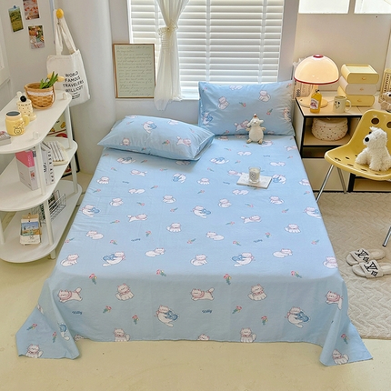 91家纺网 家纺一手货源 找家纺 TT.one 塔塔家居 2025新款卡通风全棉印花单床单 喵咪日记蓝