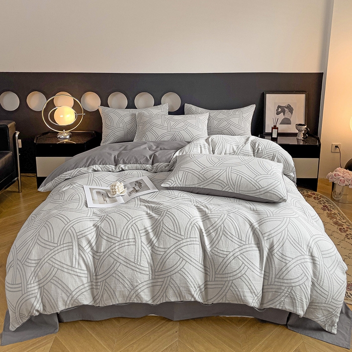 91家纺网 家纺一手货源 找家纺 小懒猪 2024秋冬新款全棉纯棉加厚华夫格提花双层纱四件套-梦幻系列 优雅灰