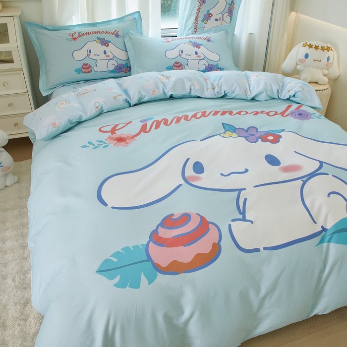 91家纺网 家纺一手货源 找家纺 蘭菲家纺 2024新款全棉大版卡通三丽鸥四件套 泡芙