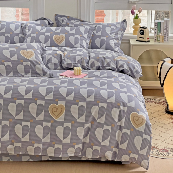 91家纺网 家纺一手货源 找家纺 品乐家纺 2024新款全棉生态棉印花磨毛四件套 妙恋-灰