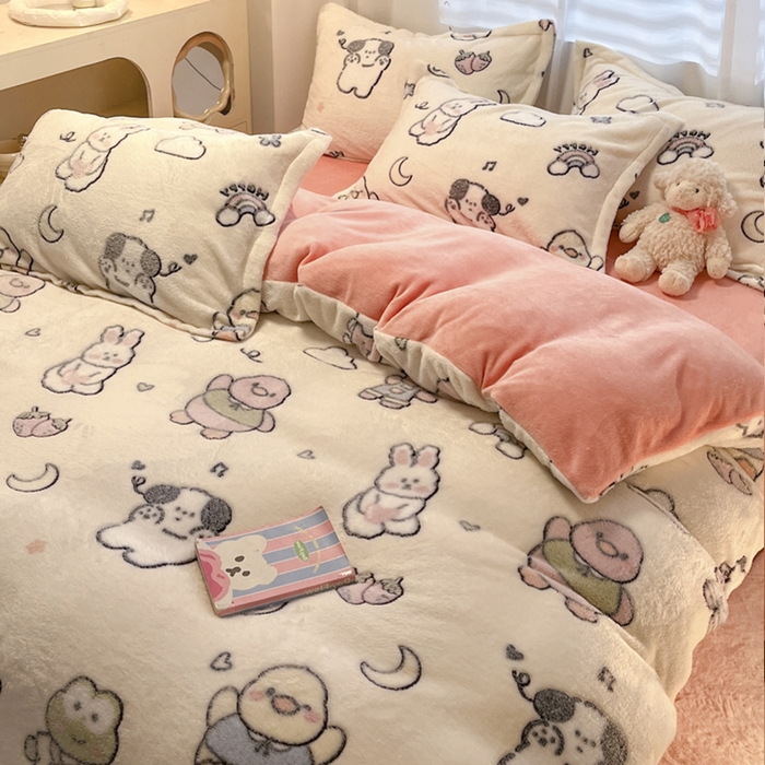 91家纺网 家纺一手货源 找家纺 韩巢家纺 2024新款加厚雪花绒印花单件被套-风格一（提供卖家秀 ） 小伙伴