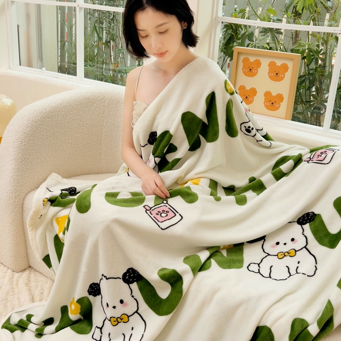 91家纺网 家纺一手货源 找家纺 千荨 2024新款亲肤舒适双面贝贝绒包边牛奶绒毛毯 贝贝绒-屁屁狗