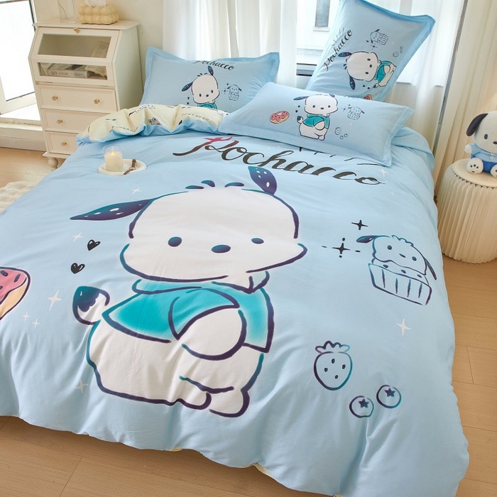 91家纺网 家纺一手货源 找家纺 蘭菲家纺 2024新款全棉大版卡通三丽鸥四件套 恰恰-蓝