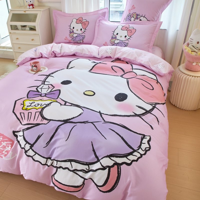 91家纺网 家纺一手货源 找家纺 蘭菲家纺 2024新款全棉大版卡通三丽鸥四件套 咪咪