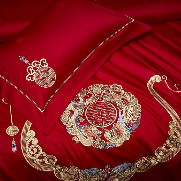 91家纺网 家纺一手货源 找家纺 高大尚 2025新品长绒棉提花唯美复古中式刺绣轻奢系列婚庆款多件套 锦绣未央