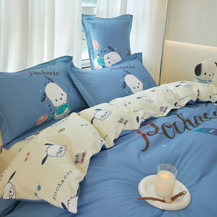 91家纺网 家纺一手货源 找家纺 蘭菲家纺 2024新款全棉大版卡通三丽鸥四件套 恰恰-灰