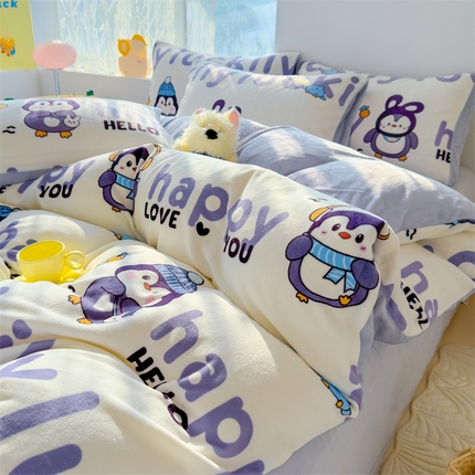 91家纺网 家纺一手货源 找家纺 （总）灰鲸 2025新款牛奶绒小清新印花四件套