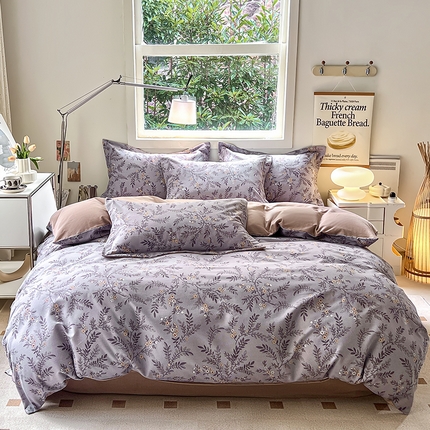 91家纺网 家纺一手货源 找家纺 品乐家纺 2024新款全棉生态棉印花磨毛被套单品 锁清秋-灰