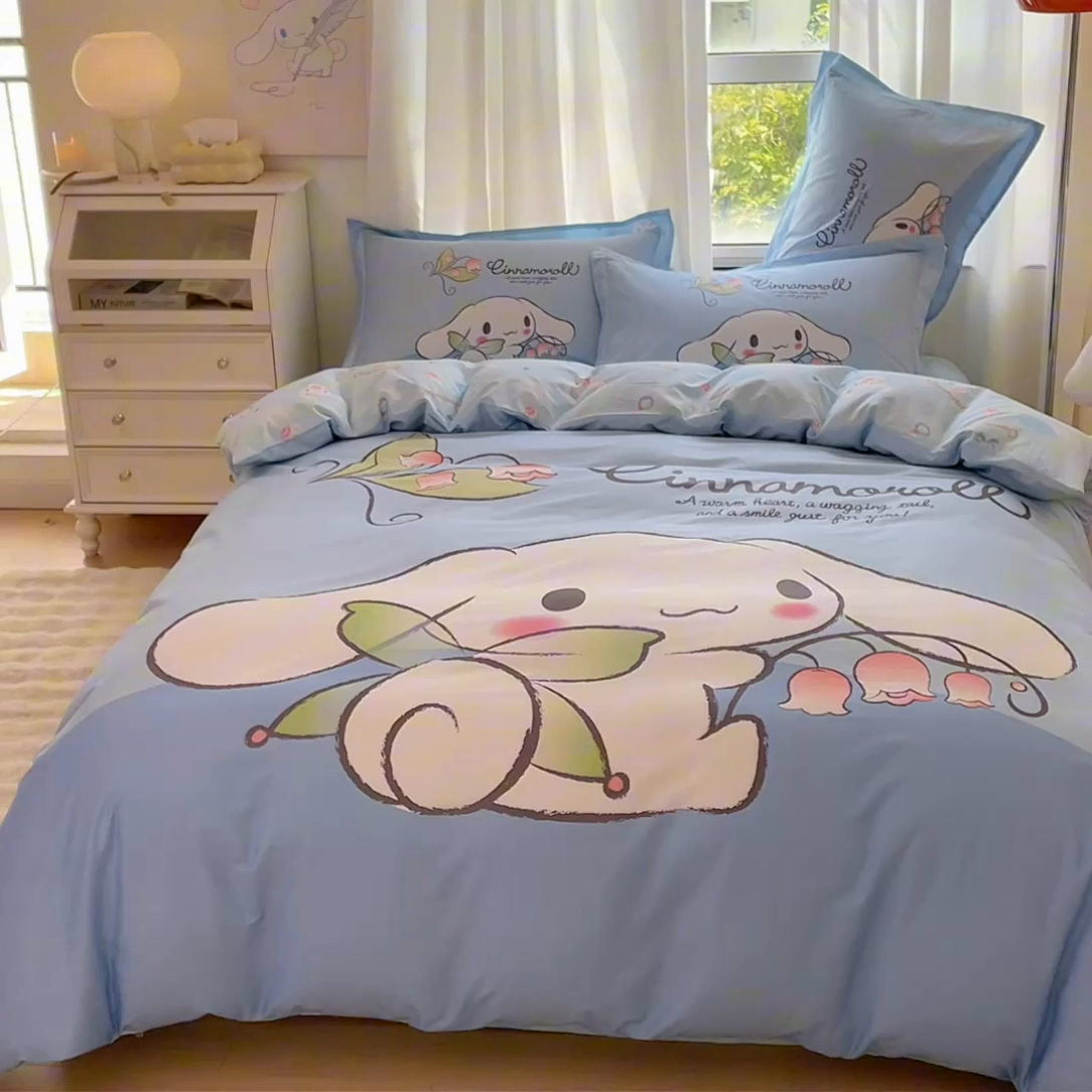 91家纺网 家纺一手货源 找家纺 蘭菲家纺 2024新款全棉大版卡通三丽鸥四件套 清新