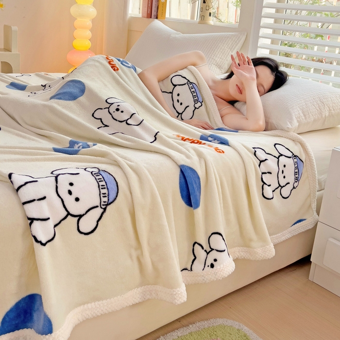 91家纺网 家纺一手货源 找家纺 千荨 2024新款亲肤舒适双面贝贝绒包边牛奶绒毛毯 贝贝绒-旺财