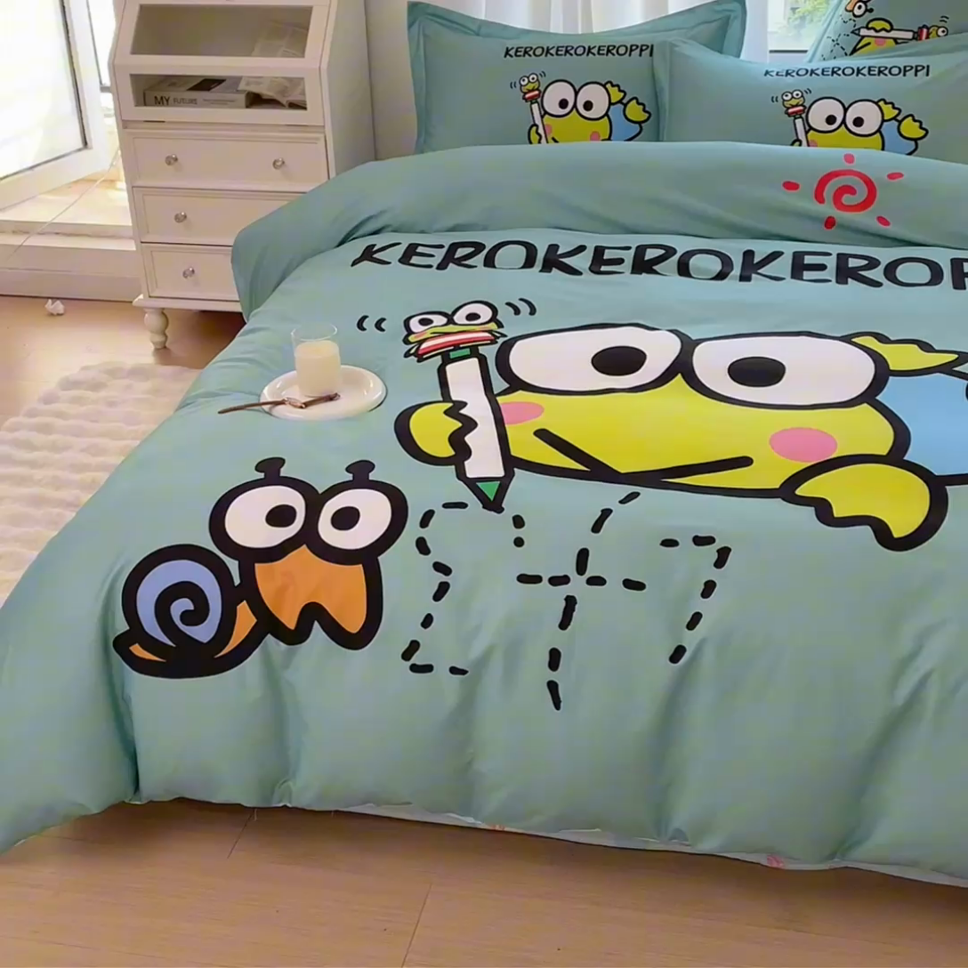 91家纺网 家纺一手货源 找家纺 蘭菲家纺 2024新款全棉大版卡通三丽鸥四件套 画自己