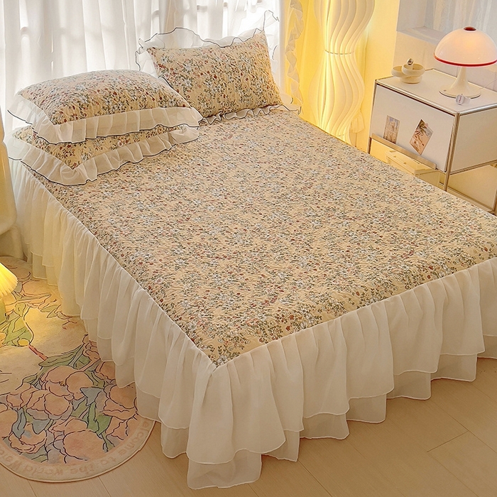 91家纺网 家纺一手货源 找家纺 易辰美 2025新款亲肤舒适印花夹棉公主风床裙 伊蓓