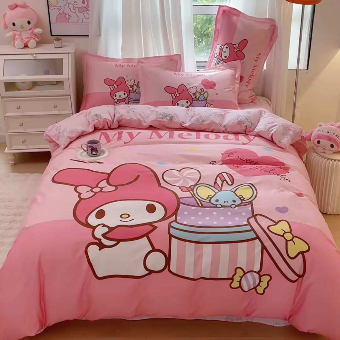 91家纺网 家纺一手货源 找家纺 蘭菲家纺 2024新款全棉大版卡通三丽鸥四件套 收礼物