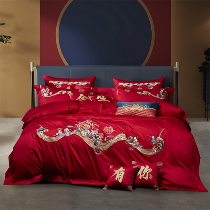 91家纺网 家纺一手货源 找家纺 （总）高大尚 2025新品长绒棉提花唯美复古中式刺绣轻奢系列婚庆款多件套