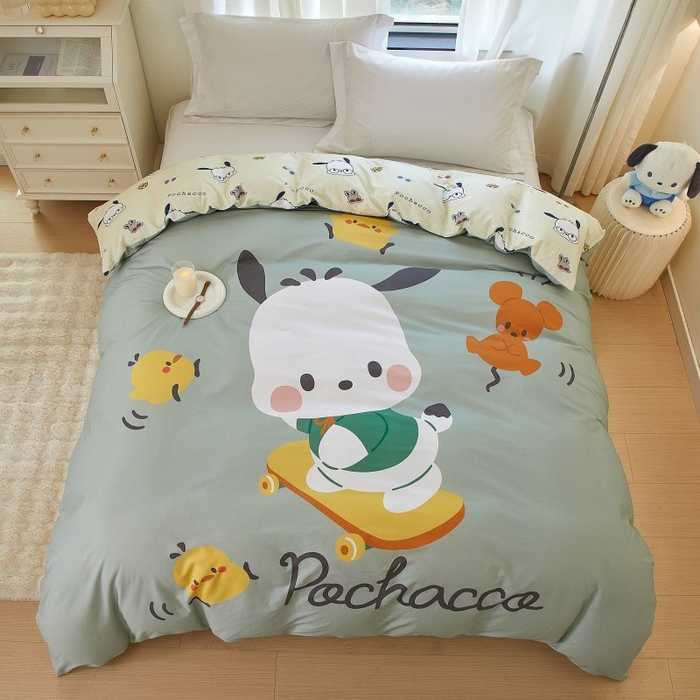 91家纺网 家纺一手货源 找家纺 蘭菲家纺 2024新款全棉大版卡通三丽鸥单品被套 滑板恰恰