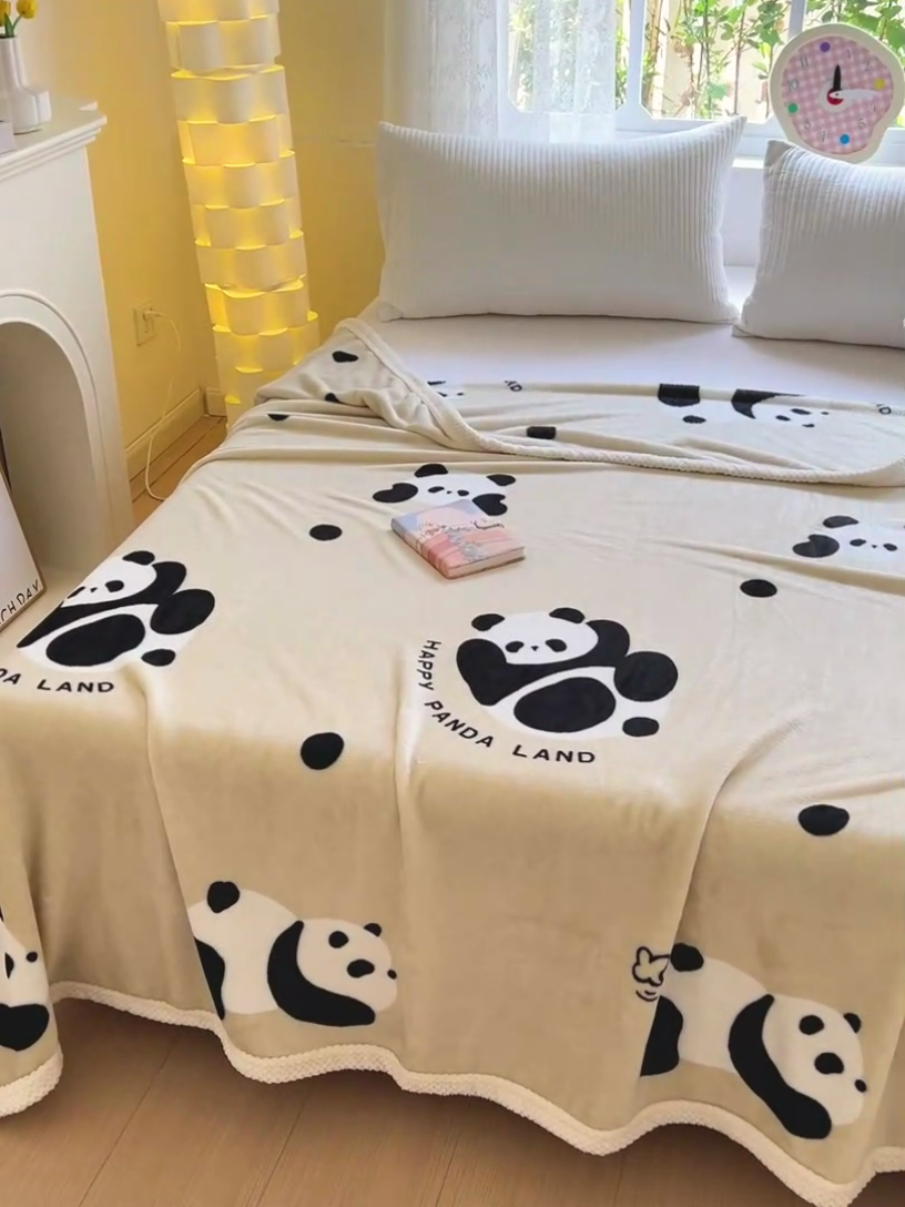 91家纺网 家纺一手货源 找家纺 千荨 2024新款亲肤舒适双面贝贝绒包边牛奶绒毛毯 贝贝绒-熊猫胖达