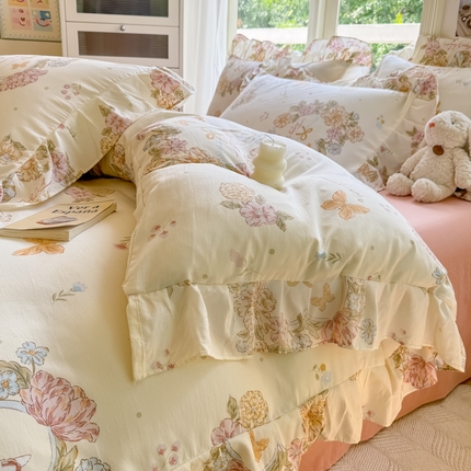 91家纺网 家纺一手货源 找家纺 （总）芷凡家纺 2024新款A类加厚超柔云朵棉大花边四件套