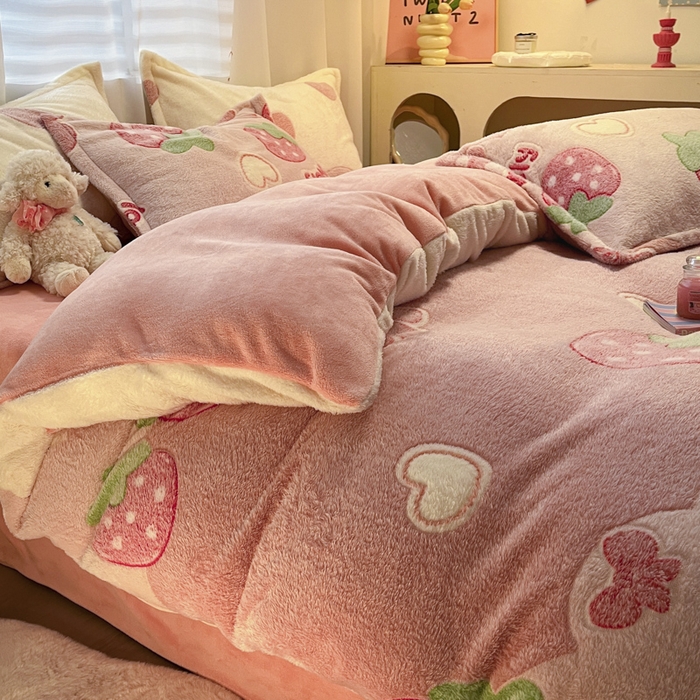 91家纺网 家纺一手货源 找家纺 韩巢家纺 2024新款加厚雪花绒印花四件套-风格一（提供卖家秀） 蝶雅