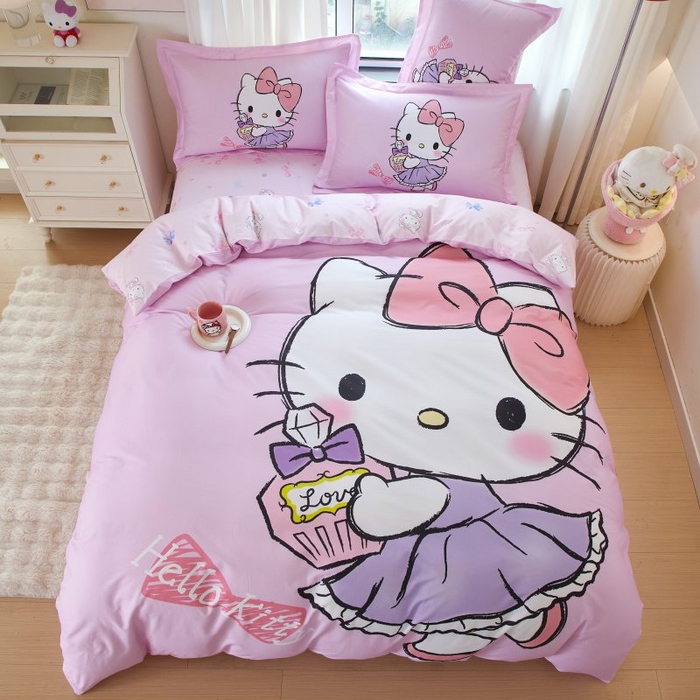 91家纺网 家纺一手货源 找家纺 蘭菲家纺 2024新款全棉大版卡通三丽鸥四件套 咪咪