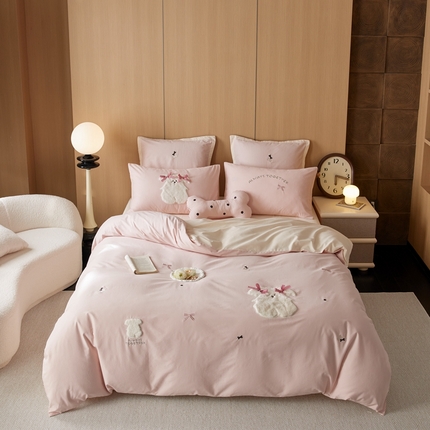 91家纺网 家纺一手货源 找家纺 （总）简纯主义 2025新款100S全棉磨毛毛巾绣甜甜系列四件套