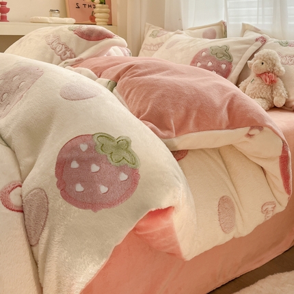 91家纺网 家纺一手货源 找家纺 韩巢家纺 2024新款加厚雪花绒印花四件套-风格一（提供卖家秀） 甜蜜