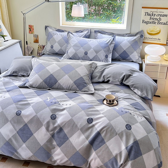 91家纺网 家纺一手货源 找家纺 品乐家纺 2024新款全棉生态棉印花磨毛四件套 乔顿-灰