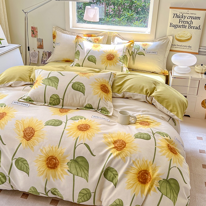 91家纺网 家纺一手货源 找家纺 品乐家纺 2024新款全棉生态棉印花磨毛四件套 花园春景-米