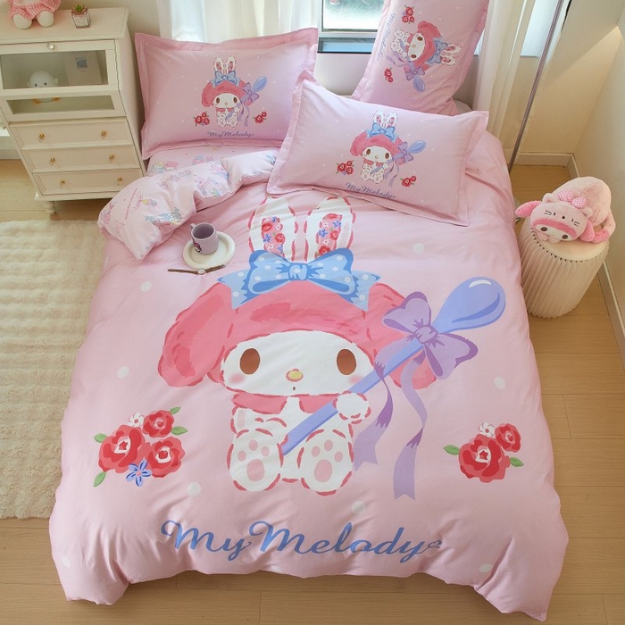 91家纺网 家纺一手货源 找家纺 蘭菲家纺 2024新款全棉大版卡通三丽鸥四件套 呆萌