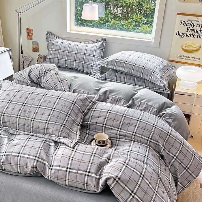 91家纺网 家纺一手货源 找家纺 品乐家纺 2024新款全棉生态棉印花磨毛四件套 宝莉格-灰