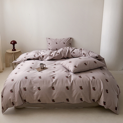 91家纺网 家纺一手货源 找家纺 窝米 2024新款全棉磨毛简约卡通系列四件套 哈尼