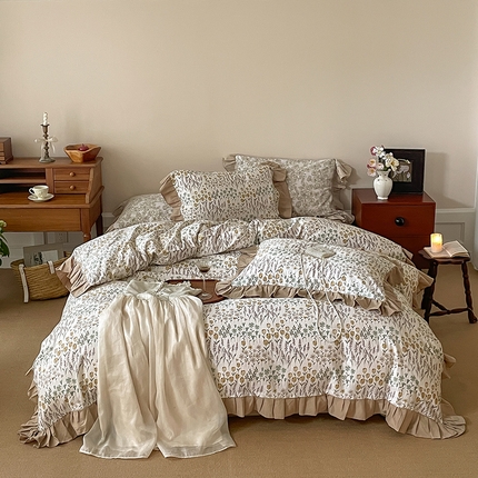 91家纺网 家纺一手货源 找家纺 （总）窝米 2024新款全棉磨毛花边工艺款四件套