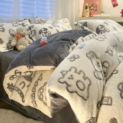 韩巢家纺 2024新款加厚雪花绒印花单件被套-风格一（提供卖家秀 ） 灰色轨迹
