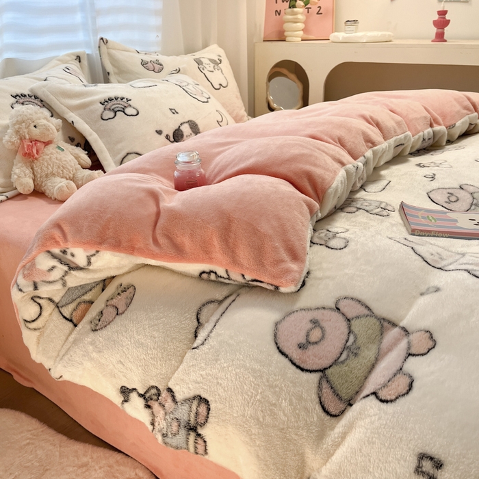 91家纺网 家纺一手货源 找家纺 韩巢家纺 2024新款加厚雪花绒印花单件被套-风格一（提供卖家秀 ） 小伙伴