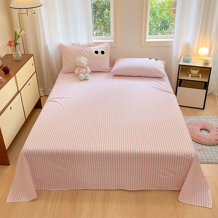 桃子 2024新款ins纯棉色织水洗毛巾绣大眼仔单床单 色织水洗棉-大眼仔粉条